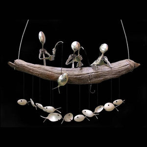 Fishing Man Spoon Fish Sculpture Wind Chime