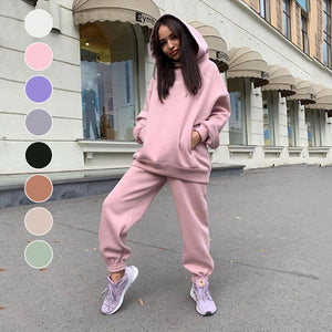 Women's Autumn/Winter Solid Color Hoodie Two Piece Set