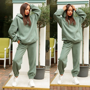 Women's Autumn/Winter Solid Color Hoodie Two Piece Set